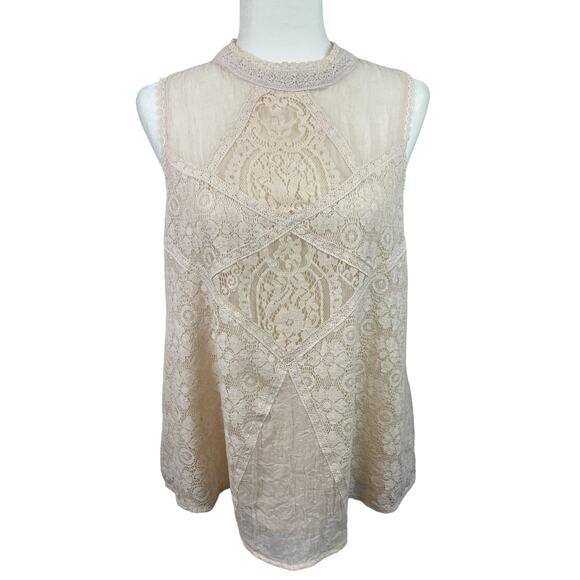 Umgee Tops - Umgee Lace Boho Romantic Cotton Blend Tunic Top Cream Medium